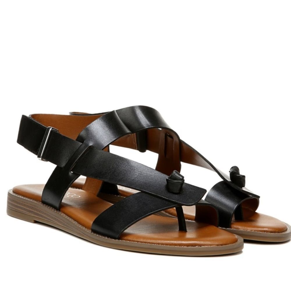 New Franco Sarto Sandals Glenni Strappy Flat Black Leather size 6 - Picture 2 of 10